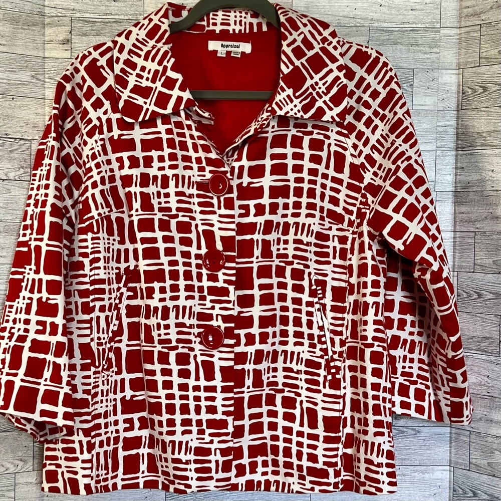 Appraisal Oversized Red/White Jacket Lined & Oversize Buttons- Size - Large‎